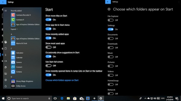 Windows 10 시작 메뉴 및 작업 표시줄 사용자 지정 가이드 