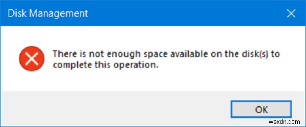 디스크에 이 작업을 완료하는 데 사용할 수 있는 공간이 충분하지 않습니다. 
