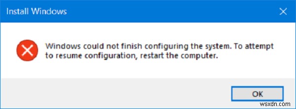 Windows에서 시스템 구성을 완료할 수 없습니다. 