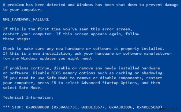 Windows 10/8/7에서 NMI_HARDWARE_FAILURE BSOD 수정 