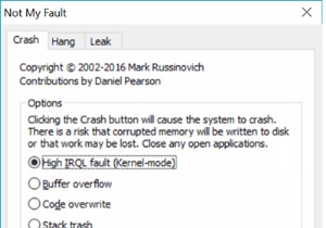 NotMyFault 도구를 사용하여 Windows에서 충돌, 중단 및 커널 메모리 누수 발생 