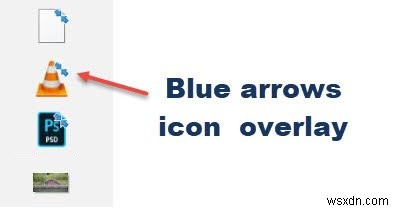 바탕 화면 아이콘에 나타나는 이 2개의 작은 파란색 화살표 오버레이는 무엇입니까? 