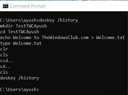 Windows 10에서 명령 프롬프트 명령 기록을 보고 저장하고 지우는 방법 