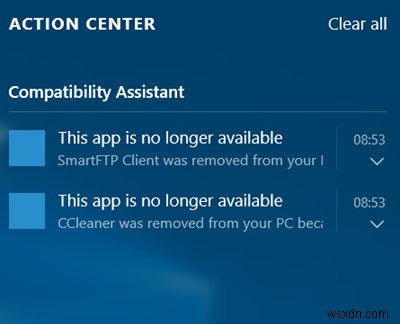 이 앱은 Windows 10에서 더 이상 사용할 수 없는 알림입니다. 