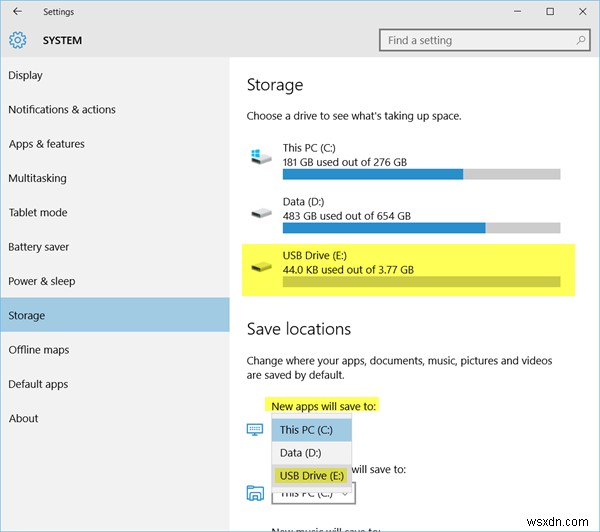 다른 파티션, 외장 드라이브, USB 또는 SD 카드에 Windows 10 앱 설치 