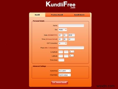 Windows PC용 무료 Kundli 제작 소프트웨어 및 온라인 도구 