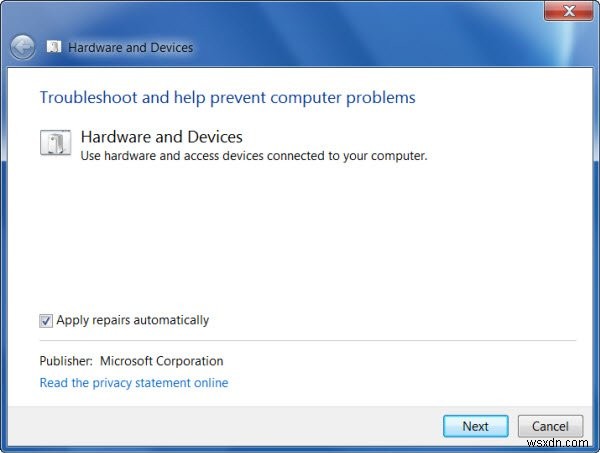 문제 해결사로 Windows 하드웨어 및 장치 문제 해결 