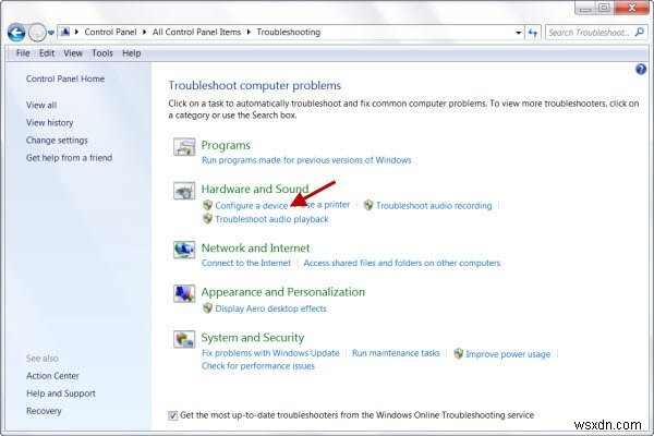 문제 해결사로 Windows 하드웨어 및 장치 문제 해결 