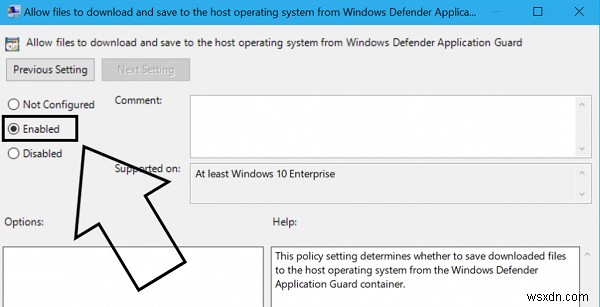 Windows 10에서 Edge의 호스트 설정에 파일 다운로드 허용 활성화 