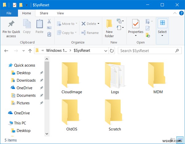 $SysReset 폴더 란 무엇이며 Windows 10에서 $SysReset 폴더를 삭제하는 방법 