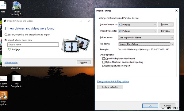 Windows 10에서 사진을 가져올 때 사진에 날짜 타임스탬프 추가 