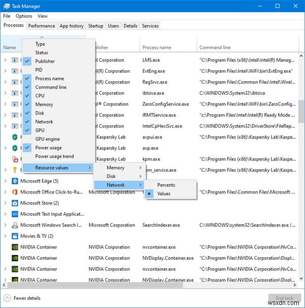 Windows 작업 관리자 열 설명 작업 관리자에 열을 추가하는 방법 