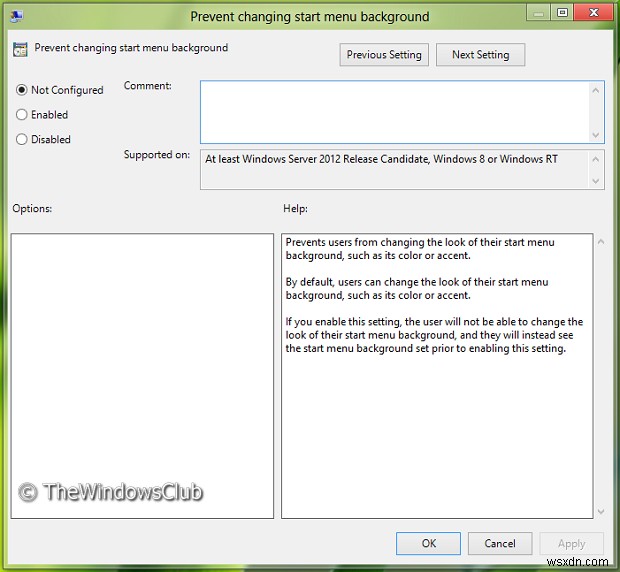 Windows 10에서 시작 메뉴 배경 변경 옵션을 비활성화하는 방법 