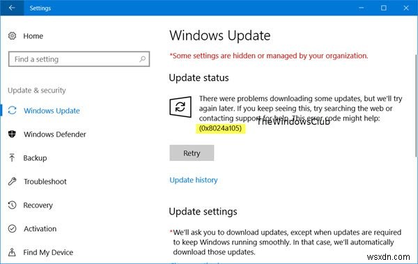 수정:Windows 10 업데이트 오류 코드 0x8024a105 