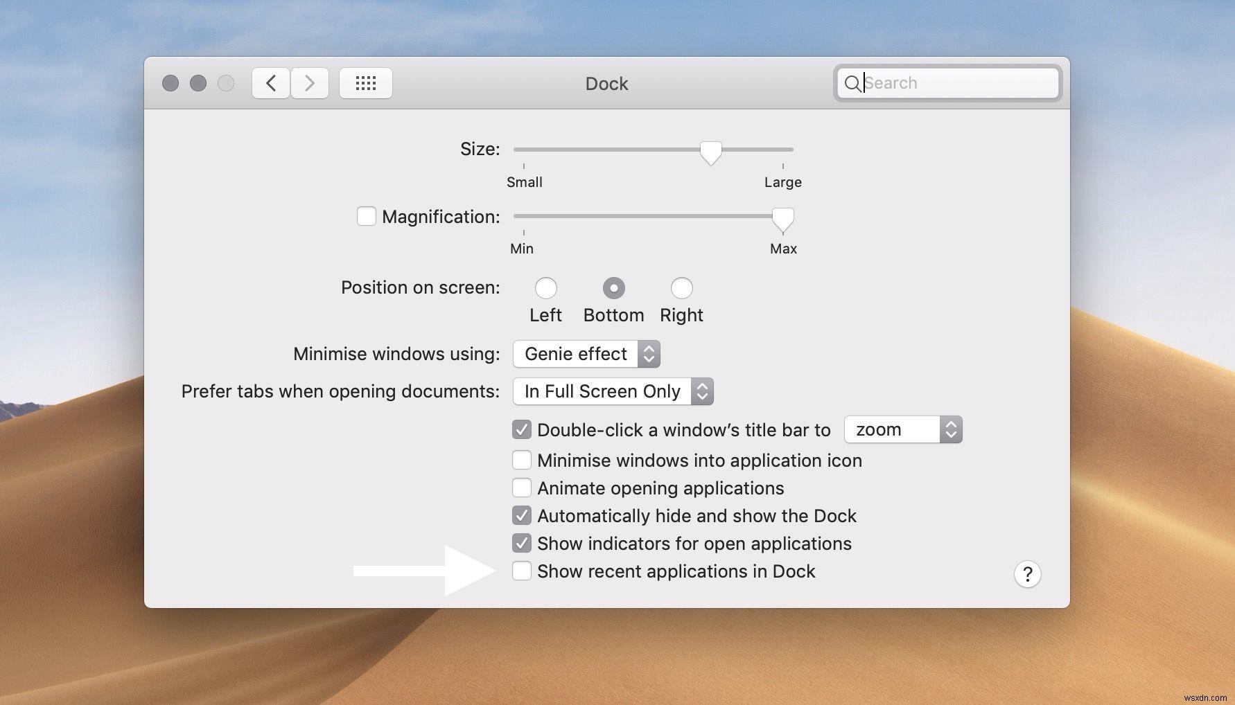 MacOS Mojave의 Dock에서 최근 앱을 숨기는 방법 