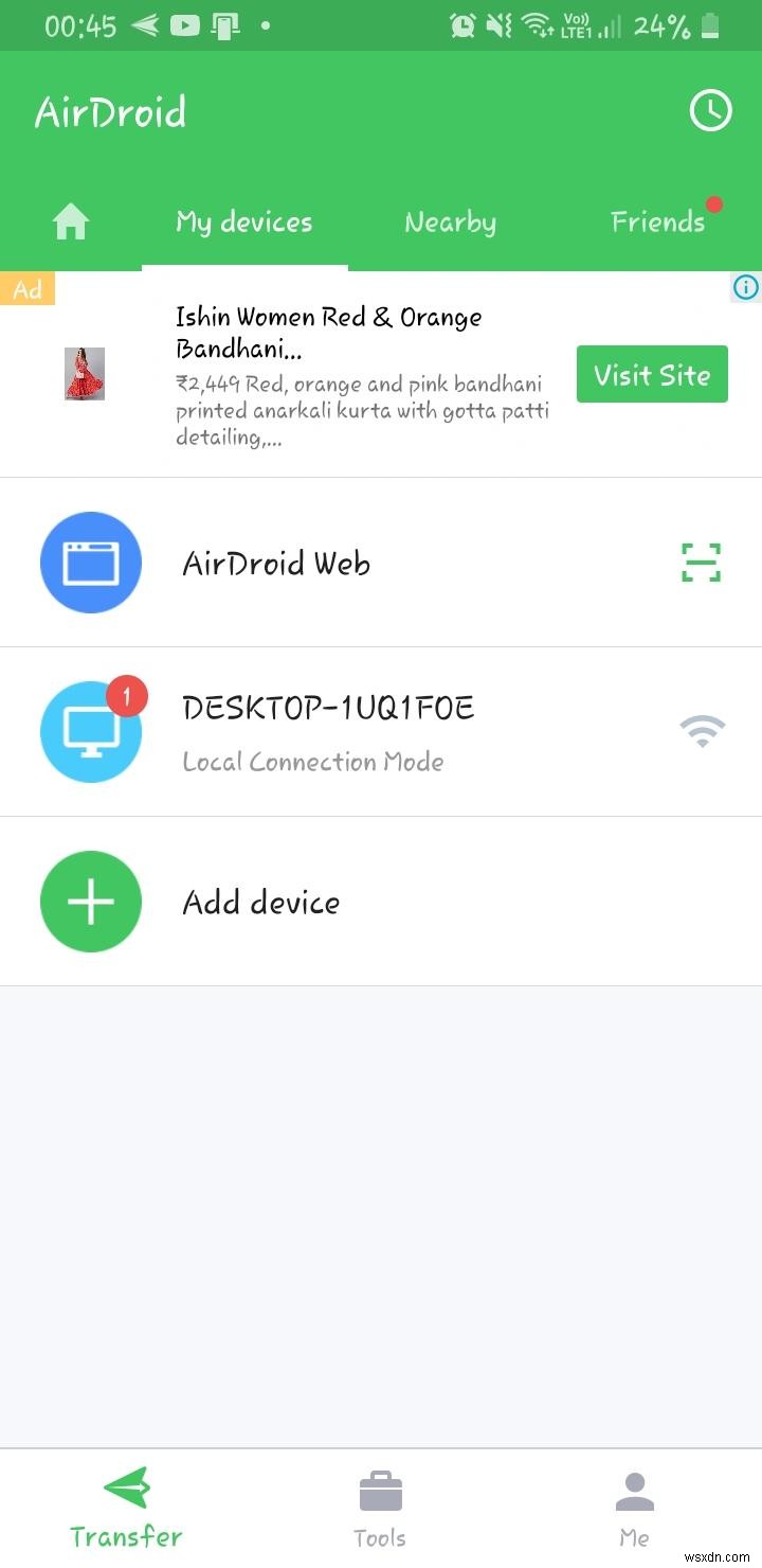 AirDroid 파일 전송으로 파일 전송 