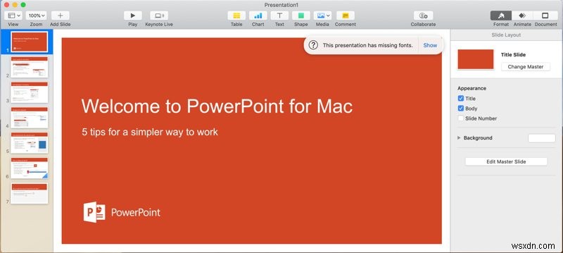 PowerPoint 슬라이드를 Mac Keynote 프레젠테이션으로 변환하는 방법 