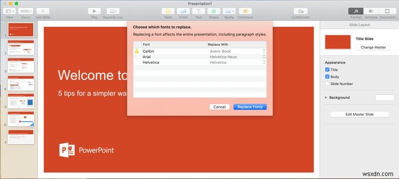 PowerPoint 슬라이드를 Mac Keynote 프레젠테이션으로 변환하는 방법 