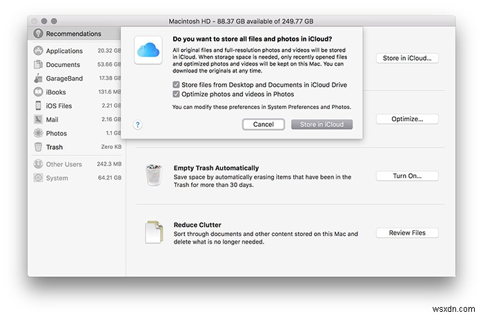 macOS Sierra의 제거 가능한 공간 이해 및 이를 사용하여 하드 드라이브 공간을 최적화하는 방법 