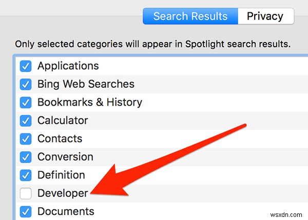 Mac의 Spotlight에서 개발자 검색 결과를 생략하는 방법 