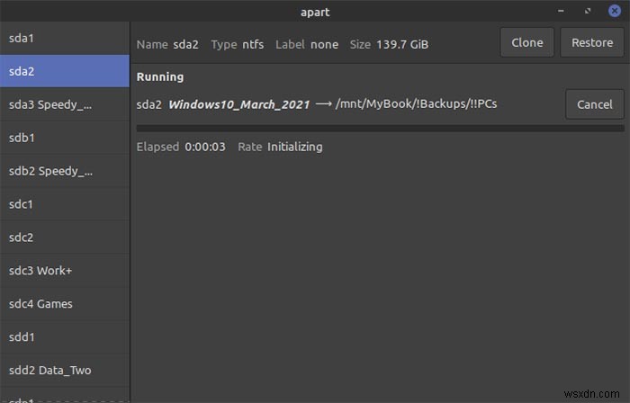 Apart GTK를 사용하여 Linux에서 파티션을 쉽게 백업 