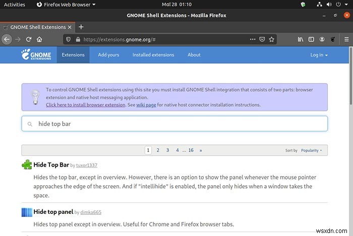 Ubuntu 20.04에서 상단 표시줄과 측면 패널을 숨기는 방법 
