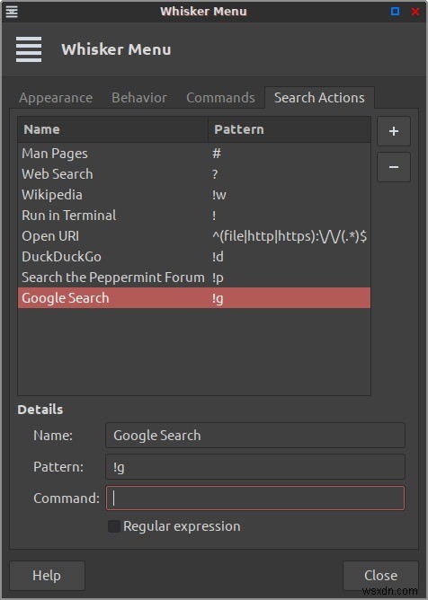 페퍼민트의 기본 메뉴에 Google 검색 및 기타 검색 작업을 추가하는 방법 