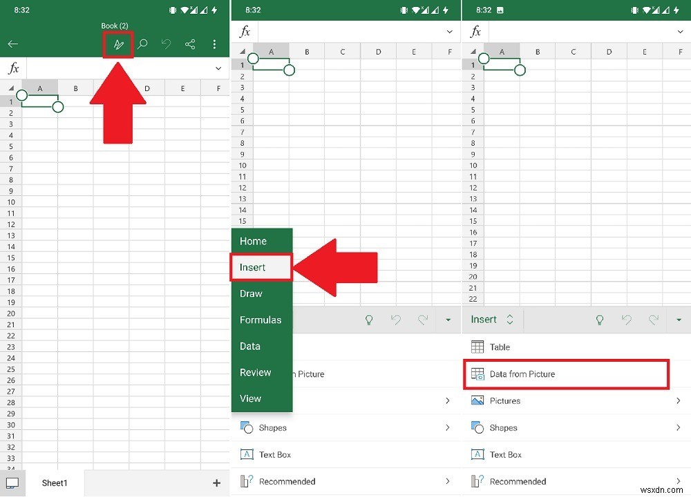 Android의 MS Excel에서 그림의 데이터를 삽입하는 방법 