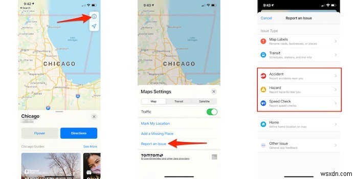 iOS의 Apple 지도에서 사고를 보고하는 방법 