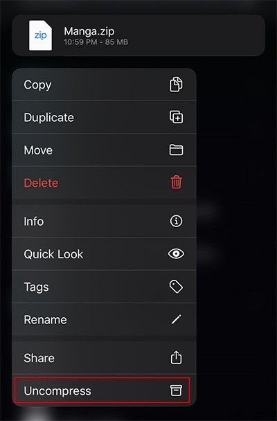 iOS 파일 앱에서 파일을 압축 해제하는 방법 