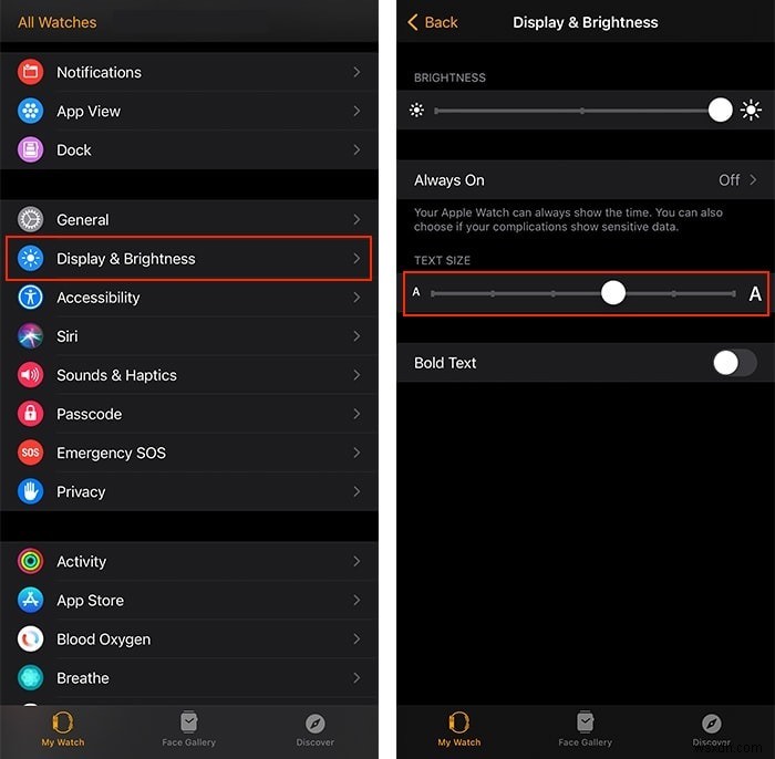 Apple Watch에서 텍스트 크기를 늘리는 방법 