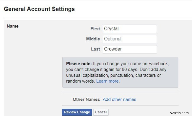 Facebook에서 이름을 변경하는 방법