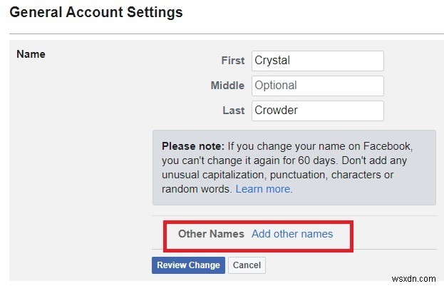 Facebook에서 이름을 변경하는 방법