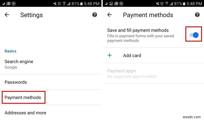 Chrome에서 신용 카드 정보를 저장하지 못하도록 하는 방법