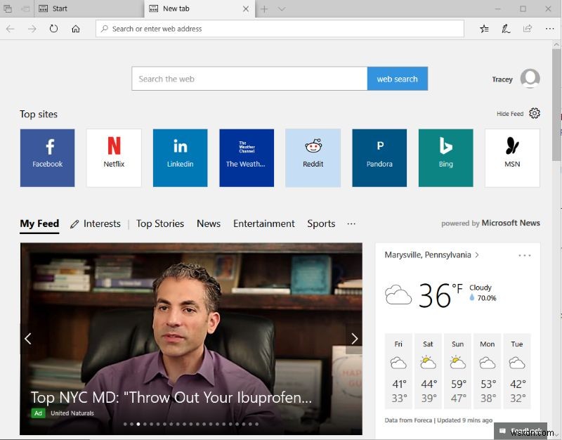 Microsoft Edge 시작 페이지에서 문서를 비활성화하는 방법 