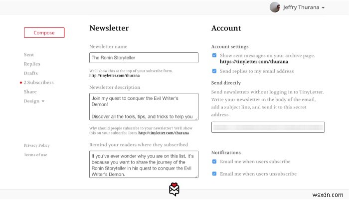 TinyLetter로 무료 이메일 구독 서비스를 설정하는 방법 