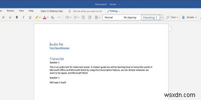 Microsoft Word 365에서 오디오를 전사하는 방법 