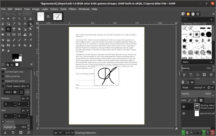 GIMP로 문서에 서명하는 방법