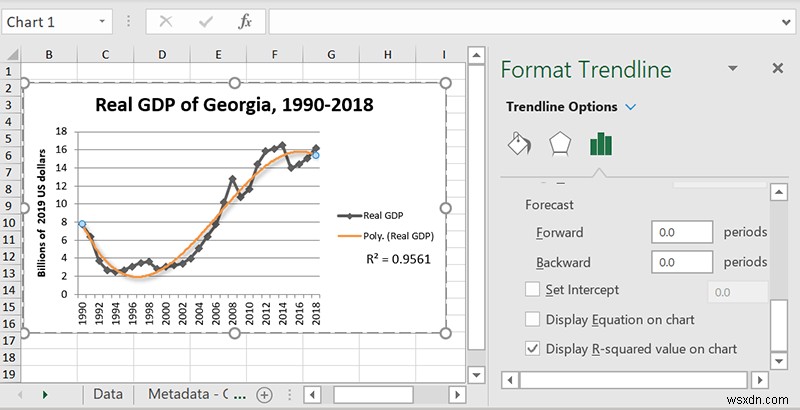 Microsoft Excel에서 추세선을 삽입하는 방법 