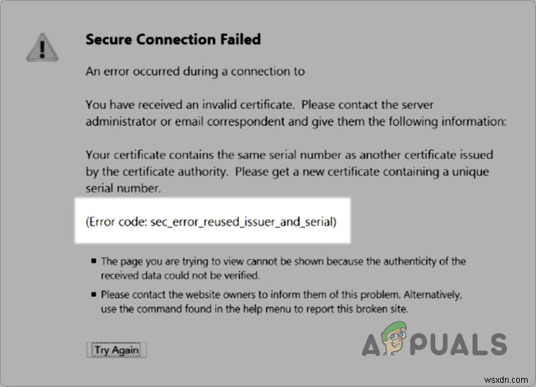 수정:브라우저의  Sec_Error_Reused_Issuer_And_Serial 경고  오류 