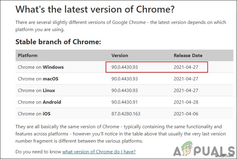 Chrome 버전 및 Chrome이 마지막으로 업데이트된 시간 확인 
