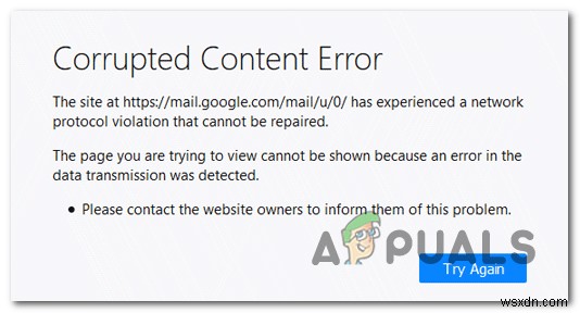 손상된 콘텐츠 오류  mail.google.com  