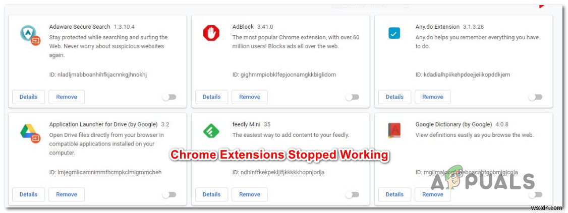 수정:Chrome 확장 프로그램 작동이 중지됨 