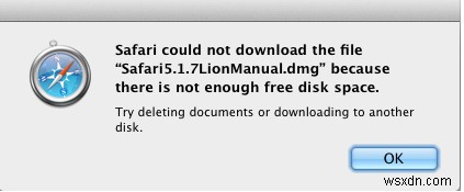 수정:디스크 공간이 충분하지 않아 Safari에서 파일을 다운로드할 수 없습니다. 