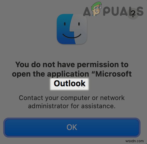 수정:macOS에서  응용 프로그램 Microsoft Outlook을 열 수 있는 권한이 없습니다  
