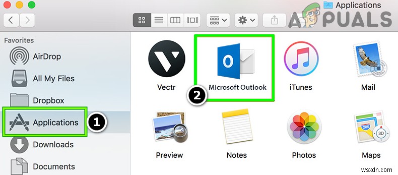 수정:macOS에서  응용 프로그램 Microsoft Outlook을 열 수 있는 권한이 없습니다  