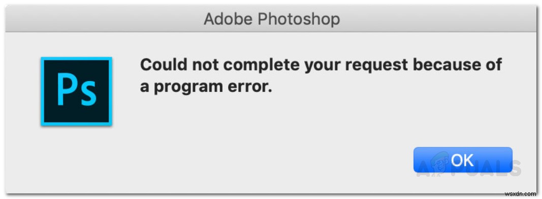 프로그램 오류 때문에 Photoshop에서 요청을 완료할 수 없습니다.