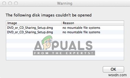 수정:디스크 이미지를  마운트 가능한 파일 시스템 없음 으로 열 수 없습니다. 