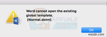 수정:Word에서 기존 전역 템플릿  Normal.dotm 을 열 수 없습니다.