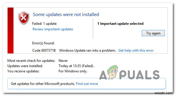 수정:Windows 업데이트 오류 코드 8007371B  일부 업데이트가 설치되지 않았습니다  